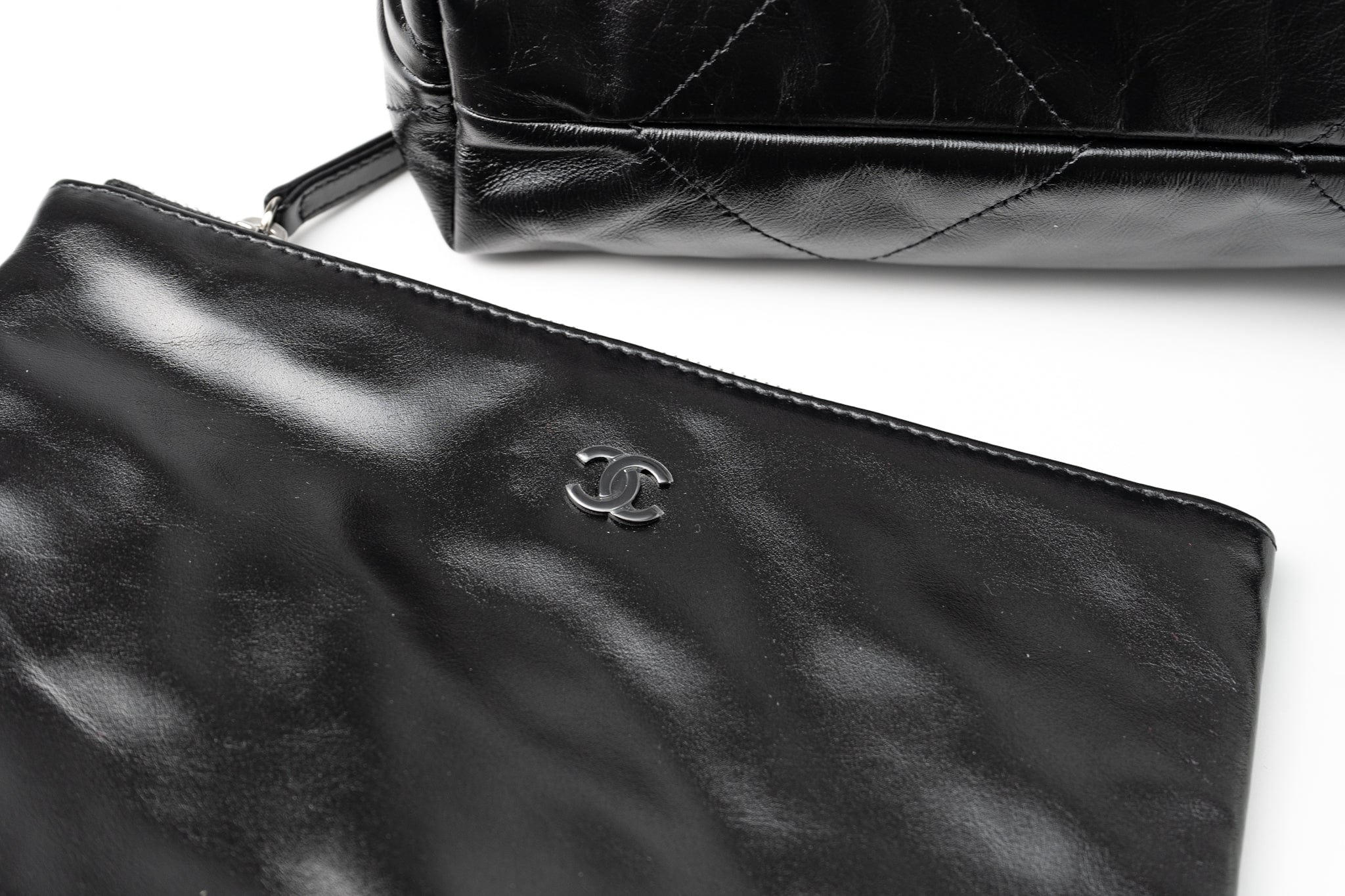 CHANEL Handbag So Black Calfskin Quilted Drawstring 22 Bag medium Black Hardware - Redeluxe