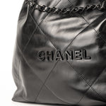 CHANEL Handbag So Black Calfskin Quilted Drawstring 22 Bag medium Black Hardware - Redeluxe
