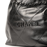 CHANEL Handbag So Black Calfskin Quilted Drawstring 22 Bag medium Black Hardware - Redeluxe