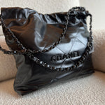 CHANEL Handbag So Black Calfskin Quilted Drawstring 22 Bag small Black Hardware - Redeluxe