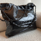 CHANEL Handbag So Black Calfskin Quilted Drawstring 22 Bag small Black Hardware - Redeluxe