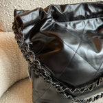 CHANEL Handbag So Black Calfskin Quilted Drawstring 22 Bag small Black Hardware - Redeluxe