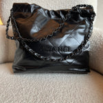 CHANEL Handbag So Black Calfskin Quilted Drawstring 22 Bag small Black Hardware - Redeluxe