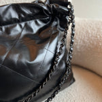 CHANEL Handbag So Black Calfskin Quilted Drawstring 22 Bag small Black Hardware - Redeluxe