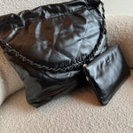 CHANEL Handbag So Black Calfskin Quilted Drawstring 22 Bag small Black Hardware - Redeluxe