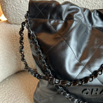 CHANEL Handbag So Black Calfskin Quilted Drawstring 22 Bag small Black Hardware - Redeluxe