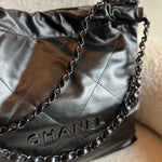 CHANEL Handbag So Black Calfskin Quilted Drawstring 22 Bag small Black Hardware - Redeluxe