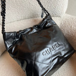 CHANEL Handbag So Black Calfskin Quilted Drawstring 22 Bag small Black Hardware - Redeluxe
