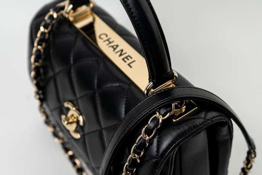 CHANEL Handbag Trendy CC Black Lambskin Black Lambskin Quilted Small Light Gold Hardware - Redeluxe