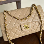 CHANEL Handbag Vintage Beige Lambskin Quilted a classic Double Flap GHW - Redeluxe