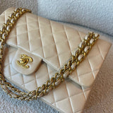 CHANEL Handbag Vintage Beige Lambskin Quilted Classic Flap Medium Gold Hardware - Redeluxe