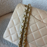 CHANEL Handbag Vintage Beige Lambskin Quilted Classic Flap Medium Gold Hardware - Redeluxe