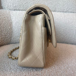 CHANEL Handbag Vintage Beige Lambskin Quilted Classic Flap Medium Gold Hardware - Redeluxe