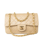 CHANEL Handbag Vintage Beige Lambskin Quilted Classic Flap Small Gold Hardware - Redeluxe