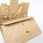 CHANEL Handbag Vintage Beige Lambskin Quilted Classic Flap Small Gold Hardware - Redeluxe