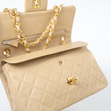 CHANEL Handbag Vintage Beige Lambskin Quilted Classic Flap Small Gold Hardware - Redeluxe