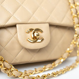 CHANEL Handbag Vintage Beige Lambskin Quilted Classic Flap Small Gold Hardware - Redeluxe