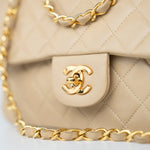 CHANEL Handbag Vintage Beige Lambskin Quilted Classic Flap Small Gold Hardware - Redeluxe