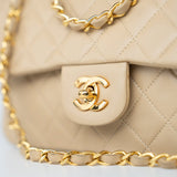 CHANEL Handbag Vintage Beige Lambskin Quilted Classic Flap Small Gold Hardware - Redeluxe