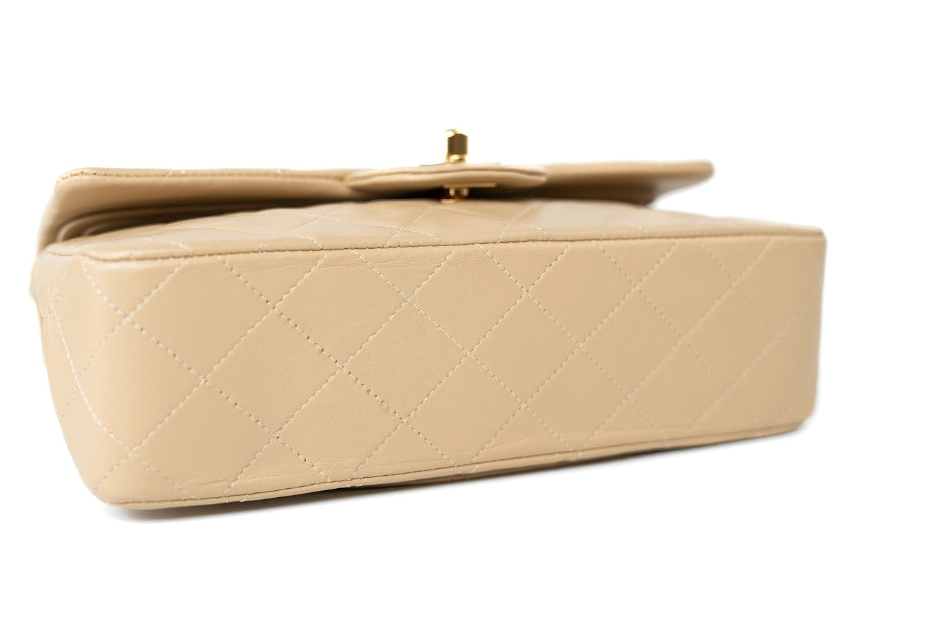 CHANEL Handbag Vintage Beige Lambskin Quilted Classic Flap Small Gold Hardware - Redeluxe