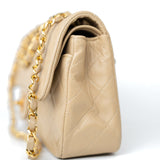 CHANEL Handbag Vintage Beige Lambskin Quilted Classic Flap Small Gold Hardware - Redeluxe