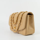 CHANEL Handbag Vintage Beige Lambskin Quilted Diana Single Flap Small with Gold Hardware - Redeluxe