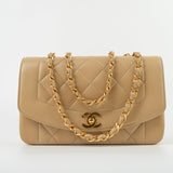CHANEL Handbag Vintage Beige Lambskin Quilted Diana Single Flap Small with Gold Hardware - Redeluxe