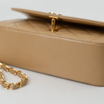 CHANEL Handbag Vintage Beige Lambskin Quilted Diana Single Flap Small with Gold Hardware - Redeluxe