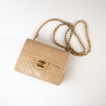 CHANEL Handbag Vintage Beige Mini Square Lambskin Quilted GHW - Redeluxe