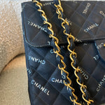 CHANEL Handbag Vintage Black Canvas Quilted  Single Flap Jumbo XL Gold Hardware - Redeluxe