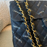 CHANEL Handbag Vintage Black Canvas Quilted  Single Flap Jumbo XL Gold Hardware - Redeluxe