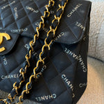 CHANEL Handbag Vintage Black Canvas Quilted  Single Flap Jumbo XL Gold Hardware - Redeluxe