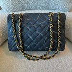 CHANEL Handbag Vintage Black Canvas Quilted  Single Flap Jumbo XL Gold Hardware - Redeluxe
