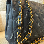 CHANEL Handbag Vintage Black Canvas Quilted  Single Flap Jumbo XL Gold Hardware - Redeluxe