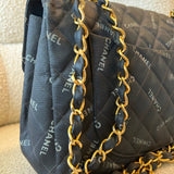 CHANEL Handbag Vintage Black Canvas Quilted  Single Flap Jumbo XL Gold Hardware - Redeluxe
