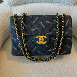 CHANEL Handbag Vintage Black Canvas Quilted  Single Flap Jumbo XL Gold Hardware - Redeluxe