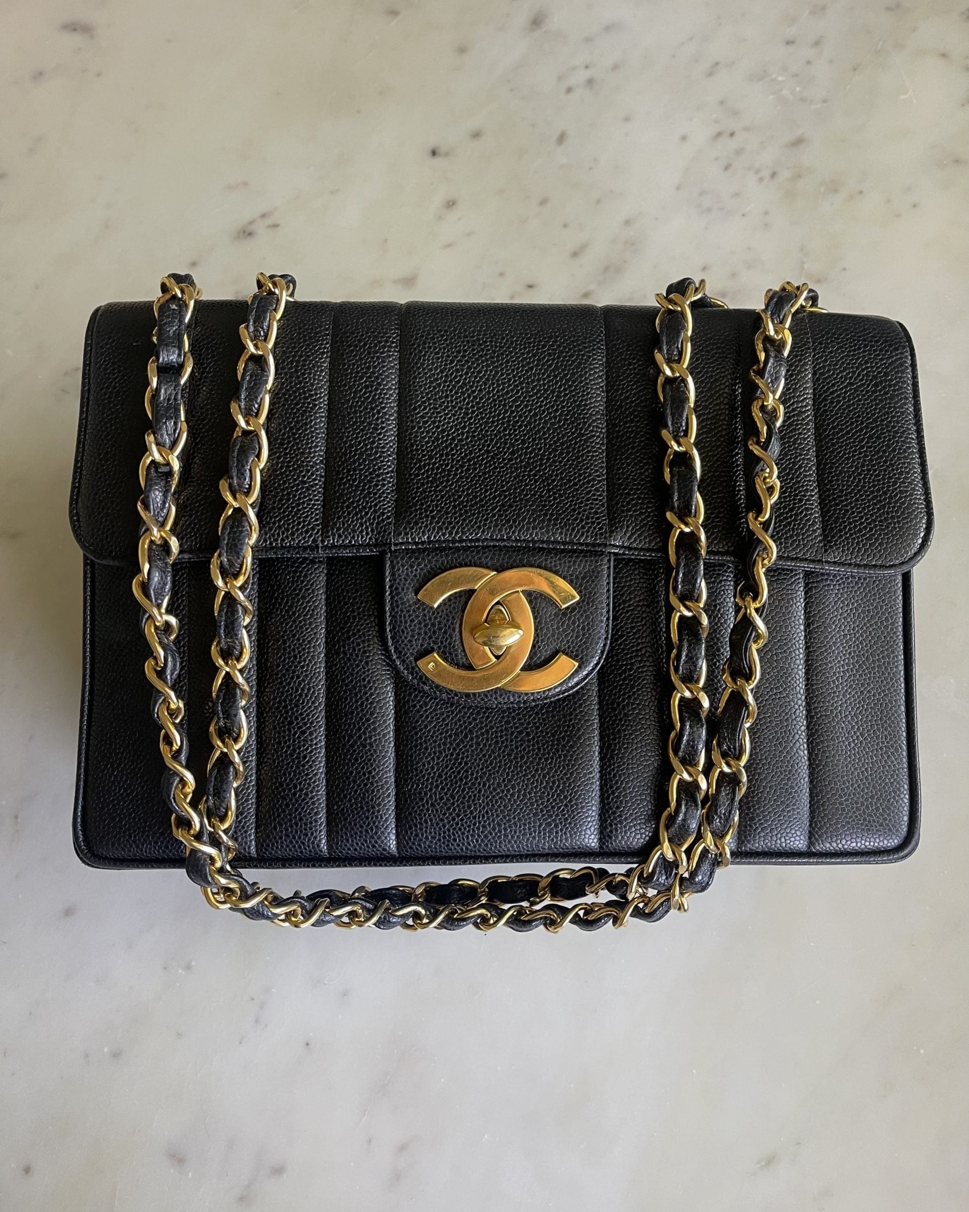 CHANEL Handbag Vintage Black Caviar Jumbo GHW - Redeluxe