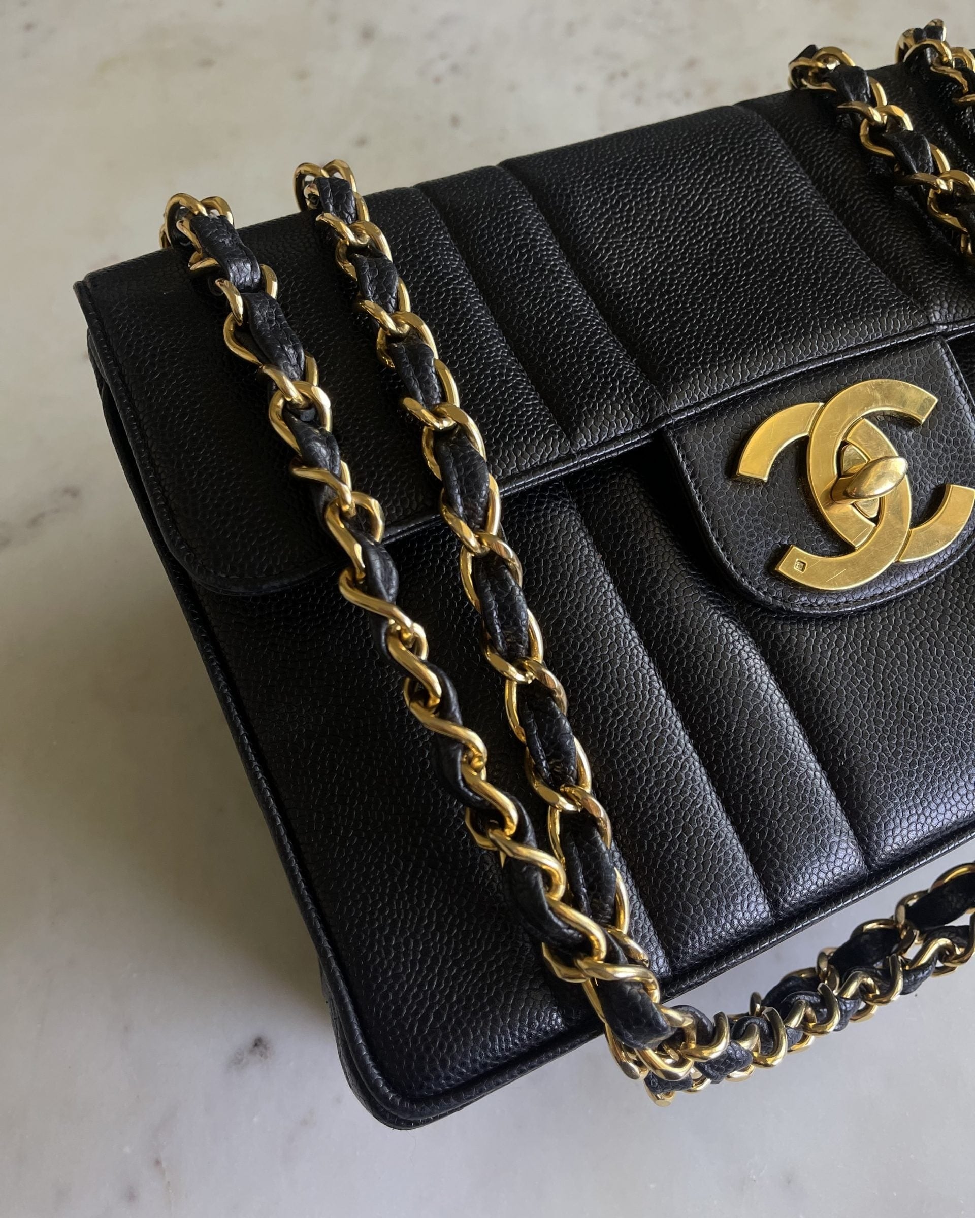 CHANEL Handbag Vintage Black Caviar Jumbo GHW - Redeluxe