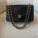 CHANEL Handbag Vintage Black Lambskin Chevron Envelope Flap Bag Small GHW - Redeluxe