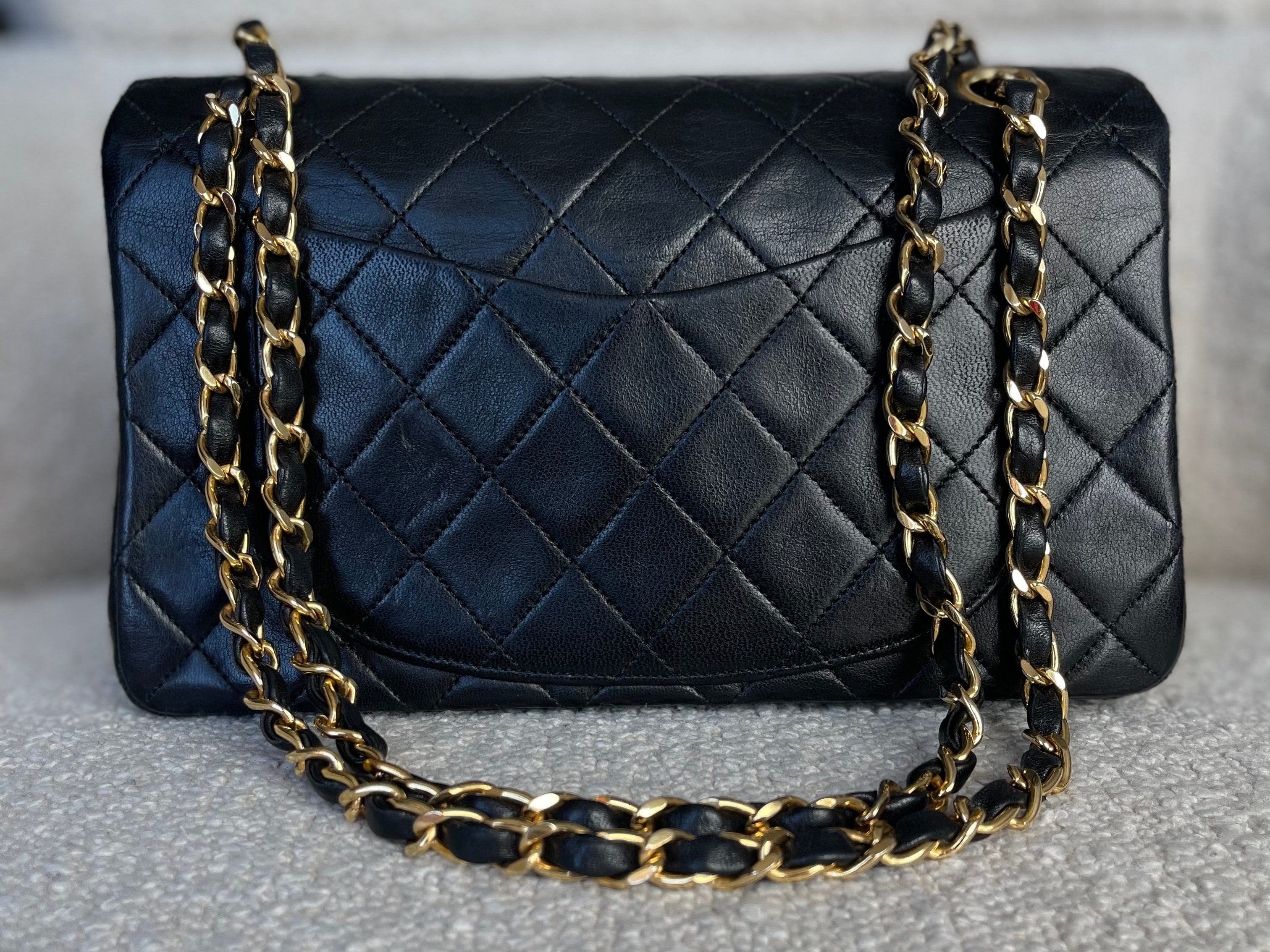 CHANEL Handbag Vintage Black Lambskin Quilted Classic Flap Small GHW - Redeluxe