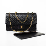CHANEL Handbag Vintage Black Lambskin Quilted Matelasse Single Flap Bag Gold Hardware - Redeluxe
