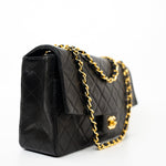 CHANEL Handbag Vintage Black Lambskin Quilted Matelasse Single Flap Bag Gold Hardware - Redeluxe