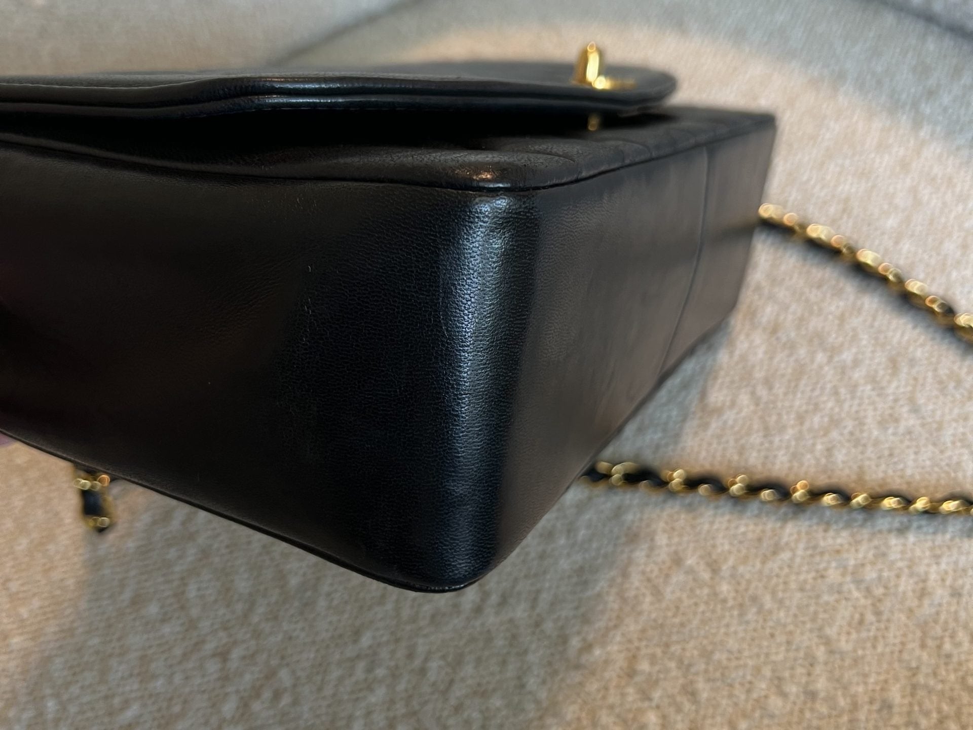 CHANEL Handbag Vintage Black Lambskin Quilted Medium Diana Flap GHW - Redeluxe