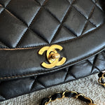 CHANEL Handbag Vintage Black Lambskin Quilted Medium Diana Flap GHW - Redeluxe
