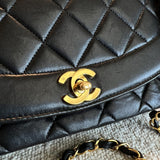 CHANEL Handbag Vintage Black Lambskin Quilted Medium Diana Flap GHW - Redeluxe