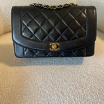 CHANEL Handbag Vintage Black Lambskin Quilted Medium Diana Flap GHW - Redeluxe