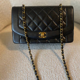 CHANEL Handbag Vintage Black Lambskin Quilted Medium Diana Flap GHW - Redeluxe
