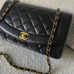 CHANEL Handbag Vintage Black Lambskin Quilted Medium Diana Flap GHW - Redeluxe