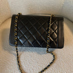 CHANEL Handbag Vintage Black Lambskin Quilted Medium Diana Flap GHW - Redeluxe