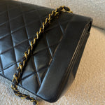 CHANEL Handbag Vintage Black Lambskin Quilted Medium Diana Flap GHW - Redeluxe
